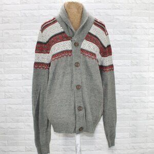 I JEANS BY BUFFALO Cardigan Wool Blend Sweater Fair Isle Striped Grey Mens Large
